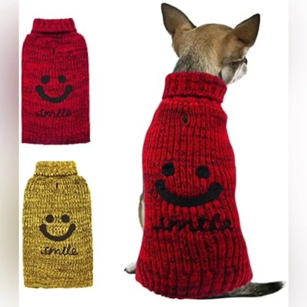Kyeese Red and Black Turtleneck Smile Face  Knit Dog Sweater Size M